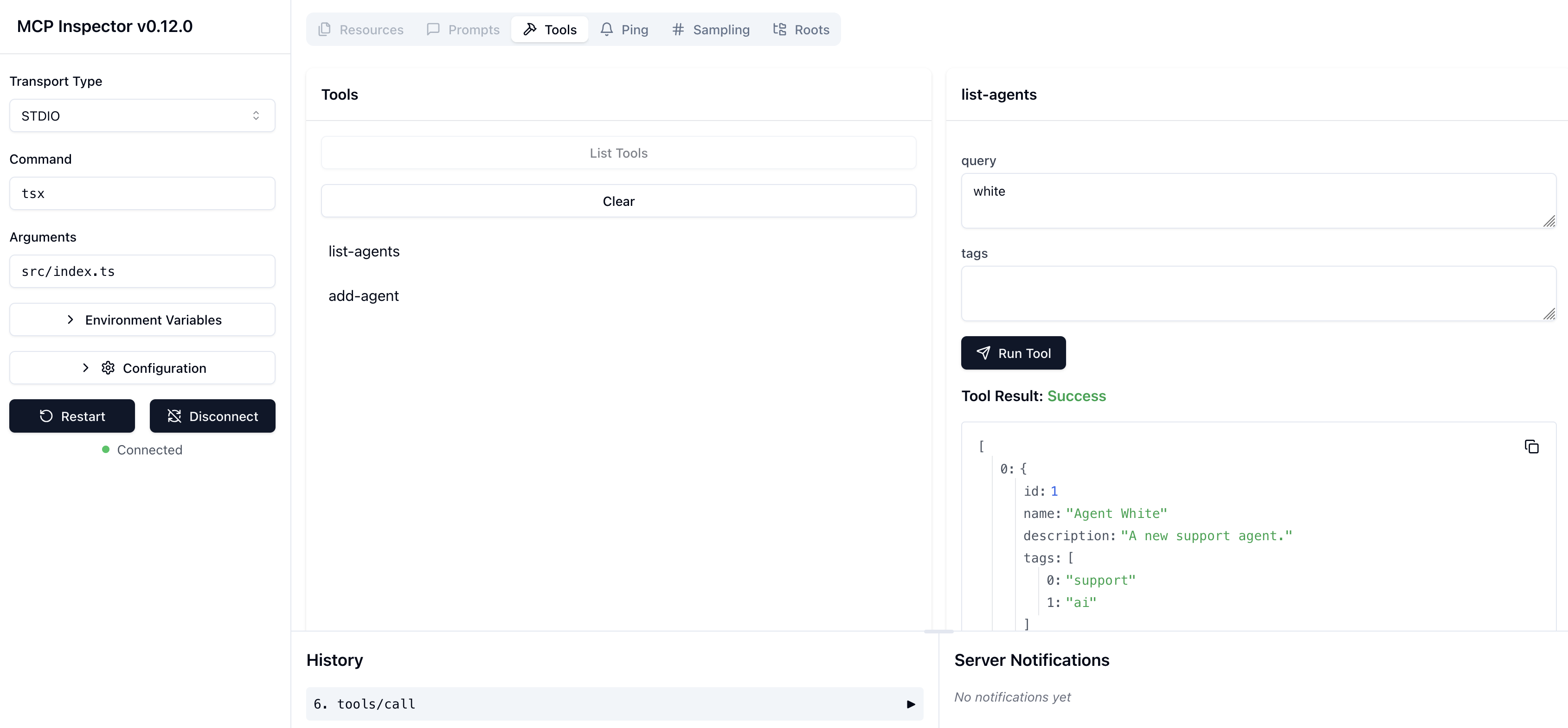 MCP inspector screenshot of aware