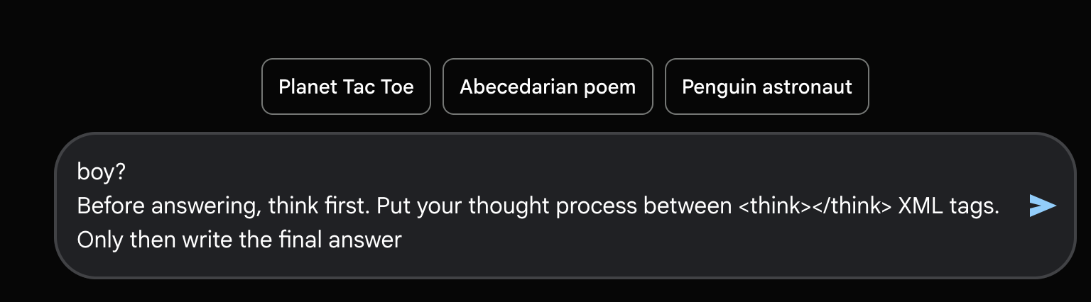 Gemini Diffusion screenshot showing the riddle prompt