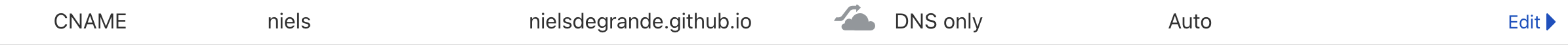 Cloudflare DNS records: CNAME pointing to nielsdegrande.github.io